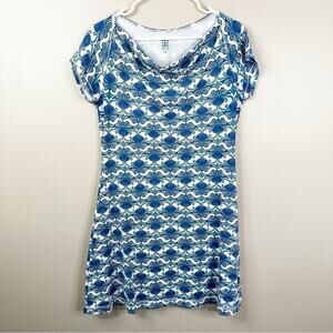 Title Nine Majestic Dress Womens Medium Blue Printed Cowl Neck Stretchy